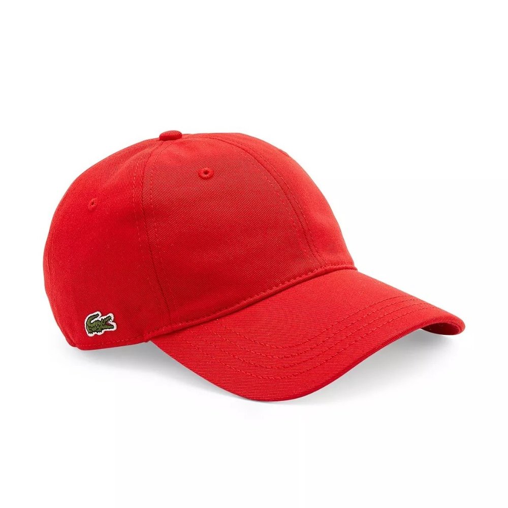 Lacoste Unisex Organic Cotton Twill Crocodile Logo Cap Adjustable Strap Hat Red - Picture 1 of 4